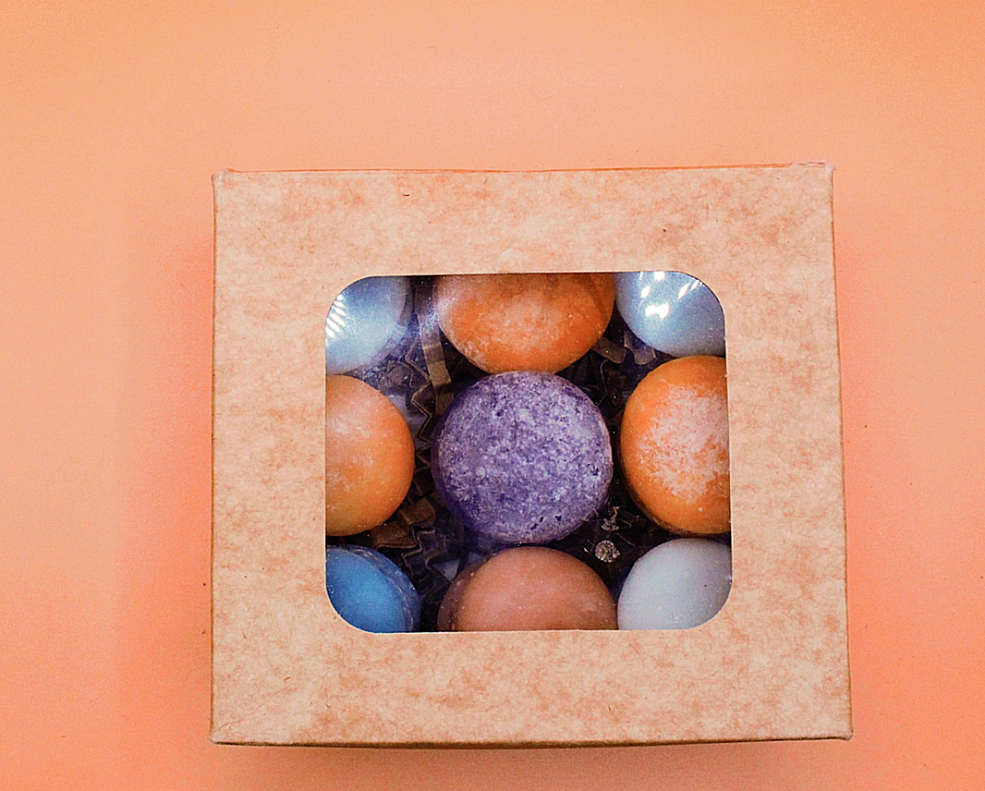 Box de bougie en forme de macaron fermé, bougie, parfum